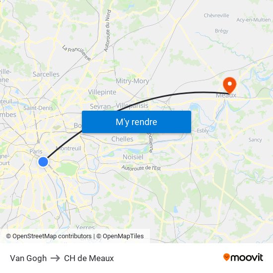 Van Gogh to CH de Meaux map