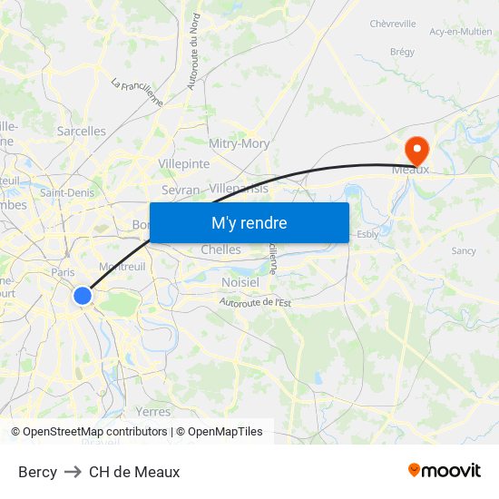 Bercy to CH de Meaux map