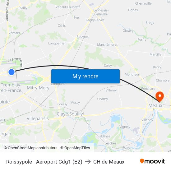 Roissypole - Aéroport Cdg1 (E2) to CH de Meaux map