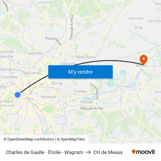 Charles de Gaulle - Étoile - Wagram to CH de Meaux map