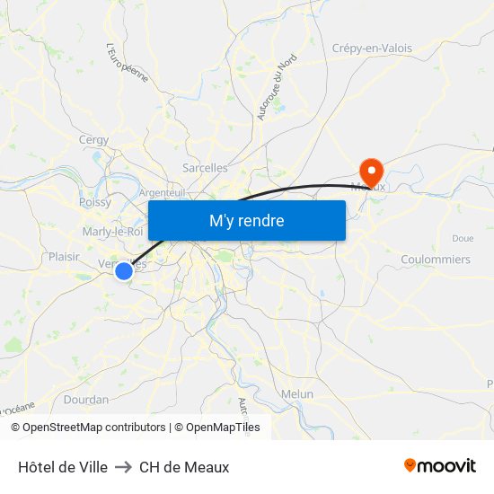 Hôtel de Ville to CH de Meaux map