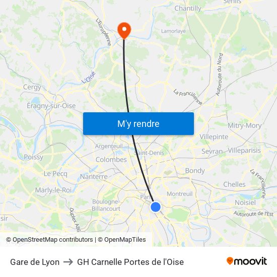 Gare de Lyon to GH Carnelle Portes de l'Oise map