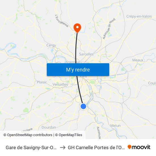 Gare de Savigny-Sur-Orge to GH Carnelle Portes de l'Oise map