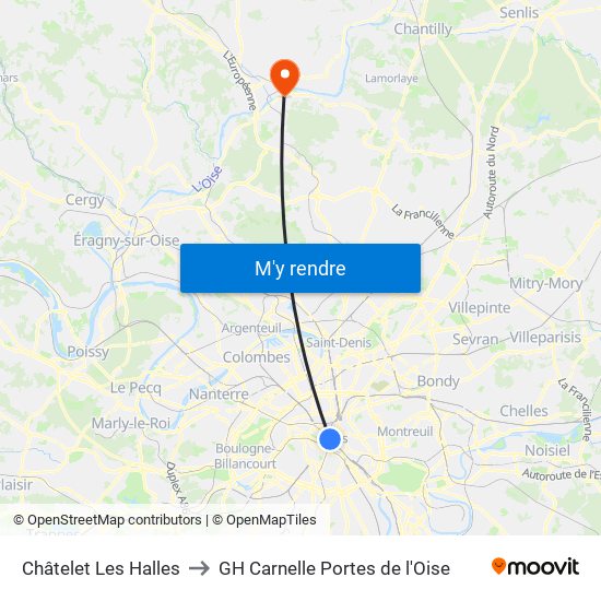 Châtelet Les Halles to GH Carnelle Portes de l'Oise map