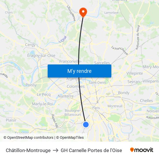 Châtillon-Montrouge to GH Carnelle Portes de l'Oise map