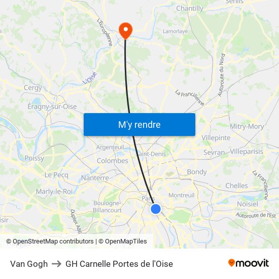 Gare de Lyon - Van Gogh to GH Carnelle Portes de l'Oise map