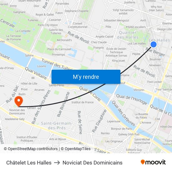 Châtelet Les Halles to Noviciat Des Dominicains map