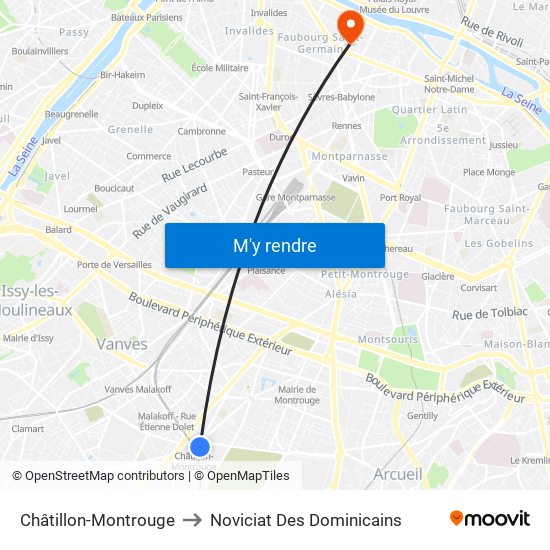 Châtillon-Montrouge to Noviciat Des Dominicains map