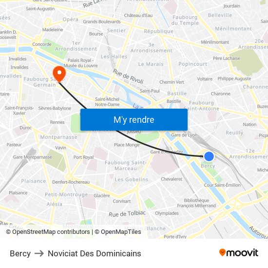 Bercy to Noviciat Des Dominicains map