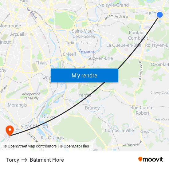 Torcy to Bâtiment Flore map