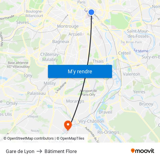 Gare de Lyon to Bâtiment Flore map