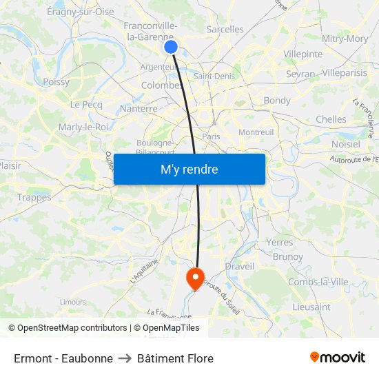 Ermont - Eaubonne to Bâtiment Flore map