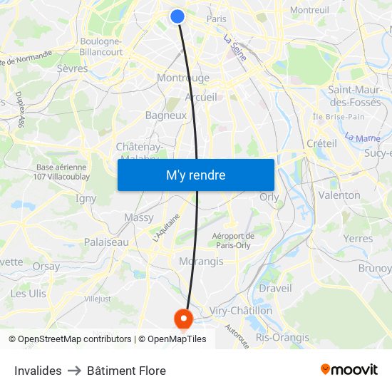 Invalides to Bâtiment Flore map