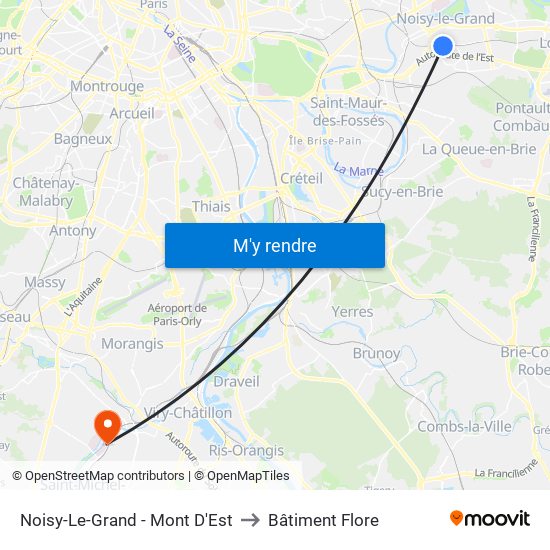 Noisy-Le-Grand - Mont D'Est to Bâtiment Flore map