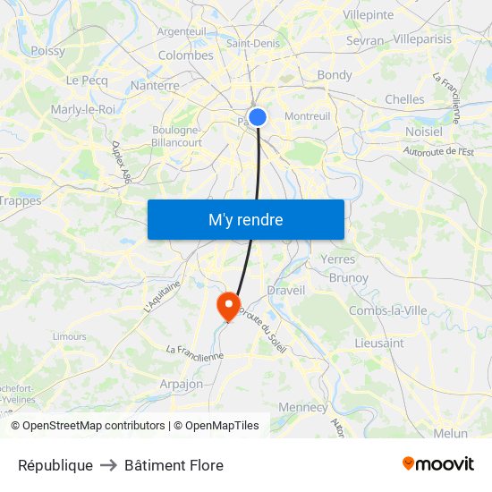 République to Bâtiment Flore map
