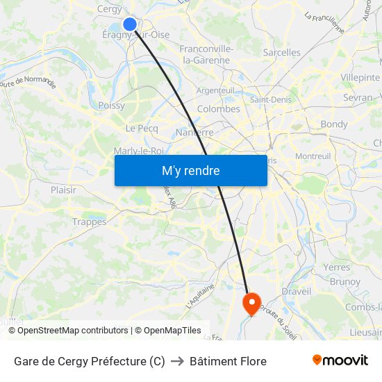 Gare de Cergy Préfecture (C) to Bâtiment Flore map