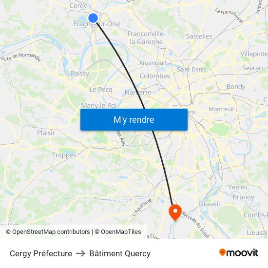 Cergy Préfecture to Bâtiment Quercy map