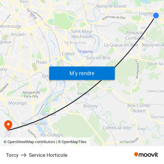 Torcy to Service Horticole map