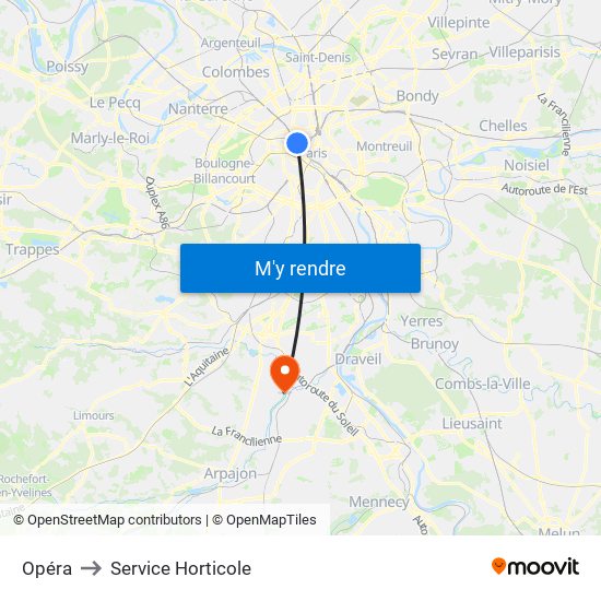 Opéra to Service Horticole map