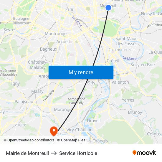 Mairie de Montreuil to Service Horticole map