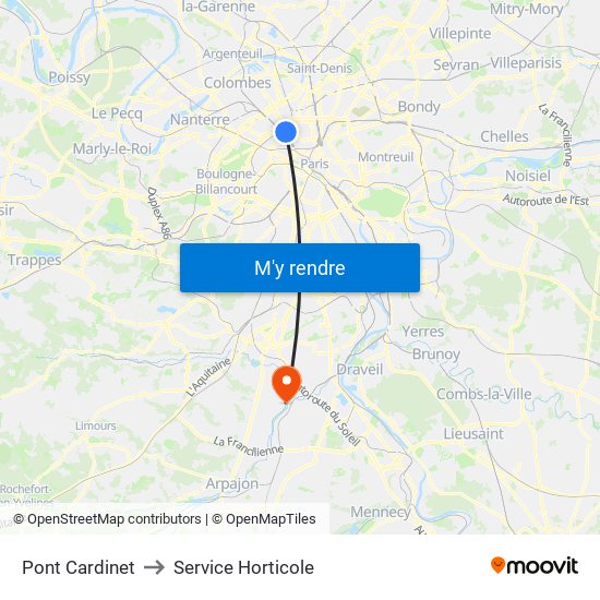 Pont Cardinet to Service Horticole map