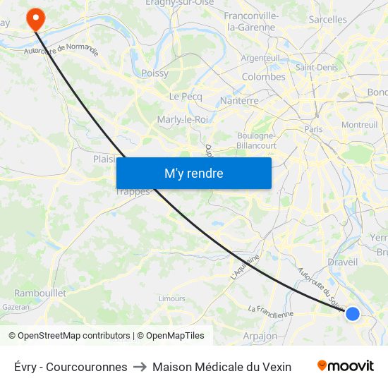 Évry - Courcouronnes to Maison Médicale du Vexin map