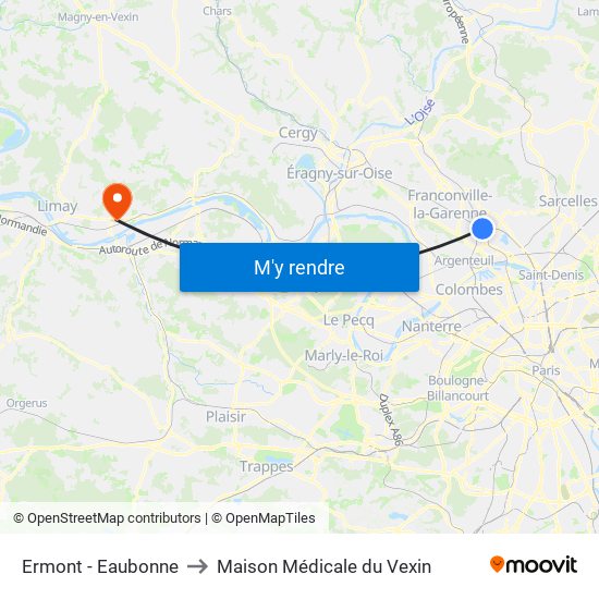 Ermont - Eaubonne to Maison Médicale du Vexin map