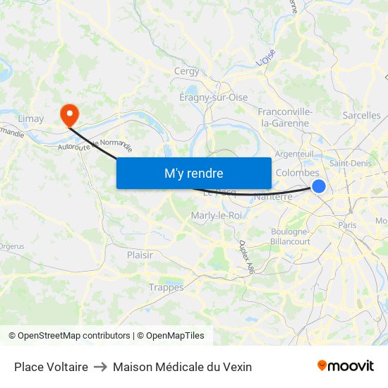 Place Voltaire to Maison Médicale du Vexin map
