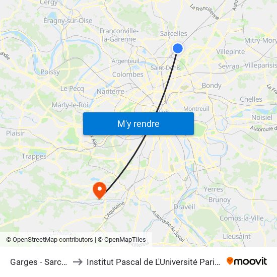 Garges - Sarcelles to Institut Pascal de L'Université Paris-Saclay map