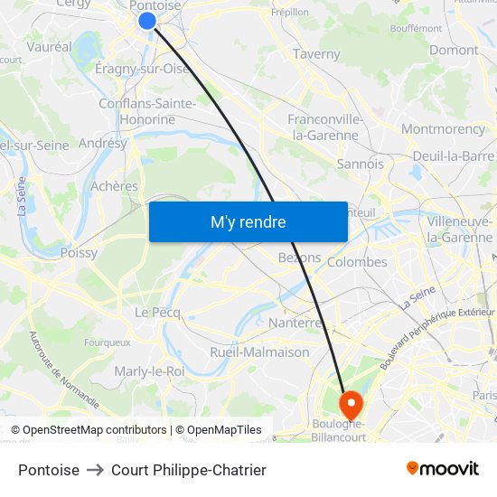 Pontoise to Court Philippe-Chatrier map