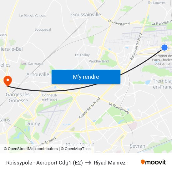 Roissypole - Aéroport Cdg1 (E2) to Riyad Mahrez map