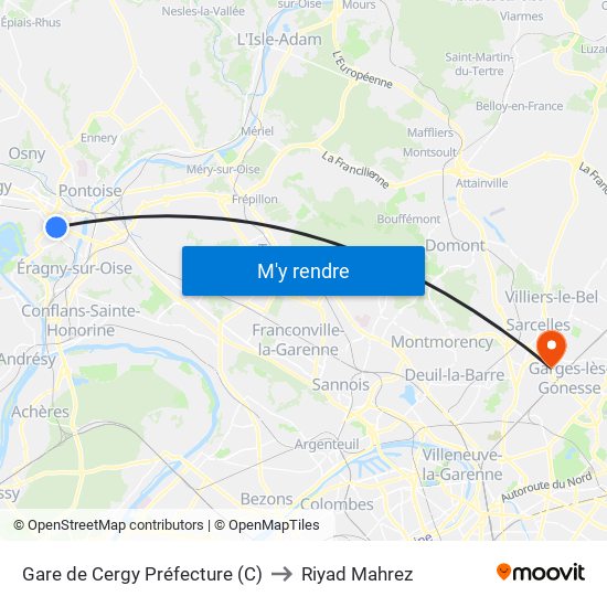 Gare de Cergy Préfecture (C) to Riyad Mahrez map