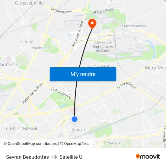 Sevran Beaudottes to Satellite U map