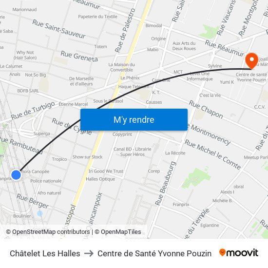 Châtelet Les Halles to Centre de Santé Yvonne Pouzin map