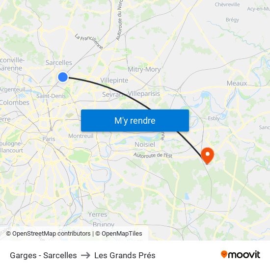 Garges - Sarcelles to Les Grands Prés map