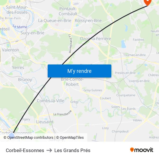 Corbeil-Essonnes to Les Grands Prés map