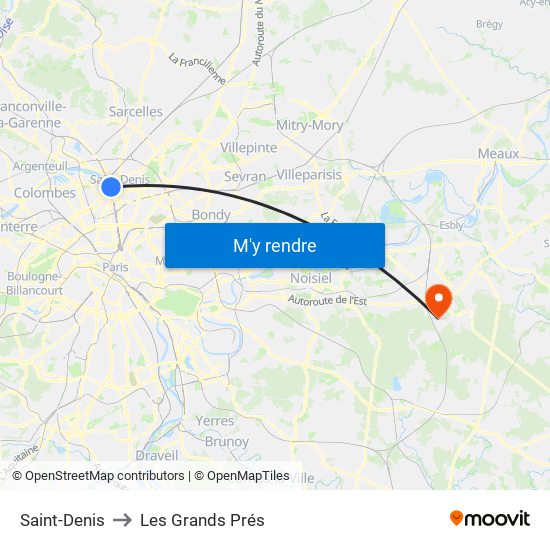 Saint-Denis to Les Grands Prés map
