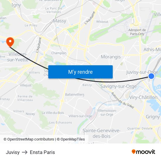 Juvisy to Ensta Paris map