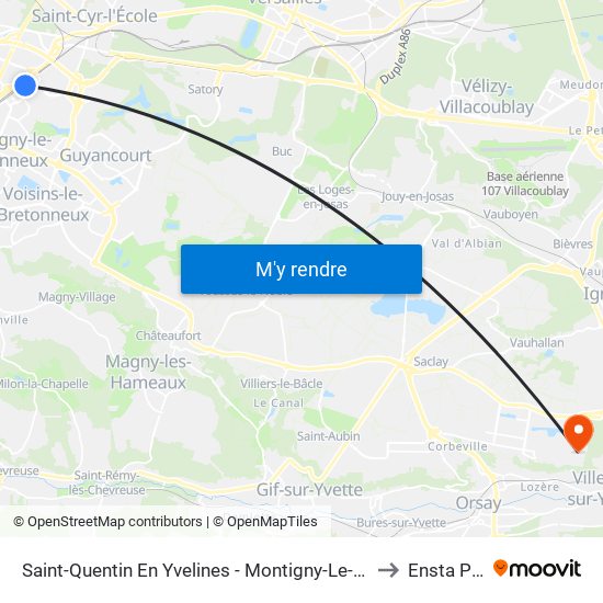 Saint-Quentin En Yvelines - Montigny-Le-Bretonneux to Ensta Paris map