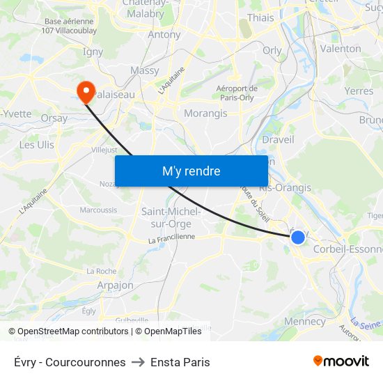 Évry - Courcouronnes to Ensta Paris map