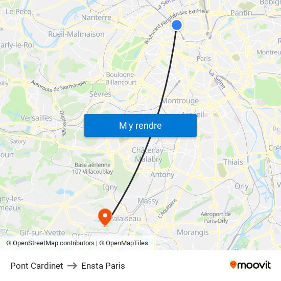 Pont Cardinet to Ensta Paris map