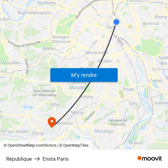 République to Ensta Paris map