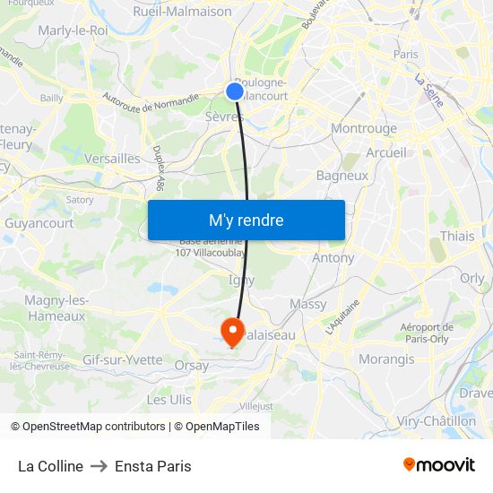 La Colline to Ensta Paris map