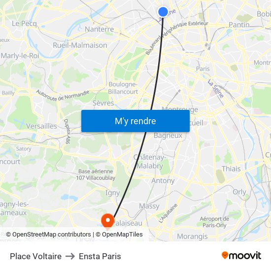 Place Voltaire to Ensta Paris map