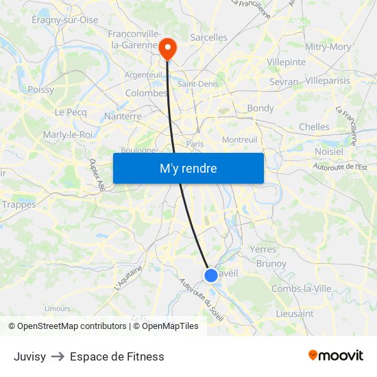 Juvisy to Espace de Fitness map