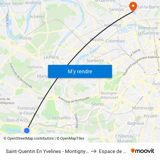 Saint-Quentin En Yvelines - Montigny-Le-Bretonneux to Espace de Fitness map