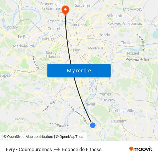 Évry - Courcouronnes to Espace de Fitness map