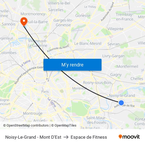 Noisy-Le-Grand - Mont D'Est to Espace de Fitness map