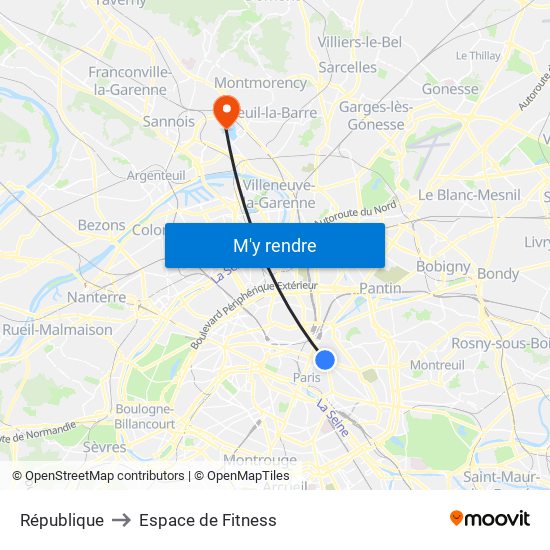 République to Espace de Fitness map