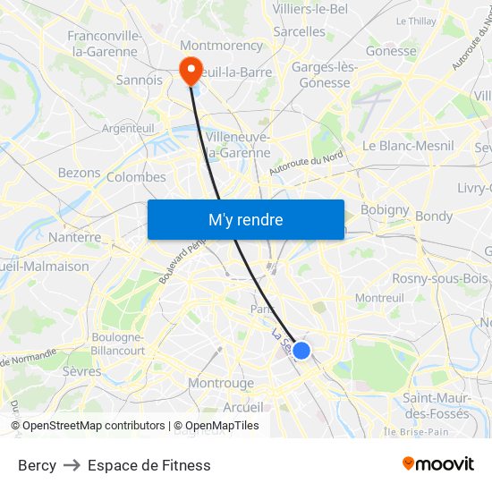 Bercy to Espace de Fitness map